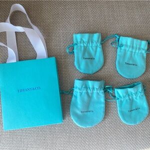 4 Authentic Tiffany & Co. Blue Pouches with Gift Bag